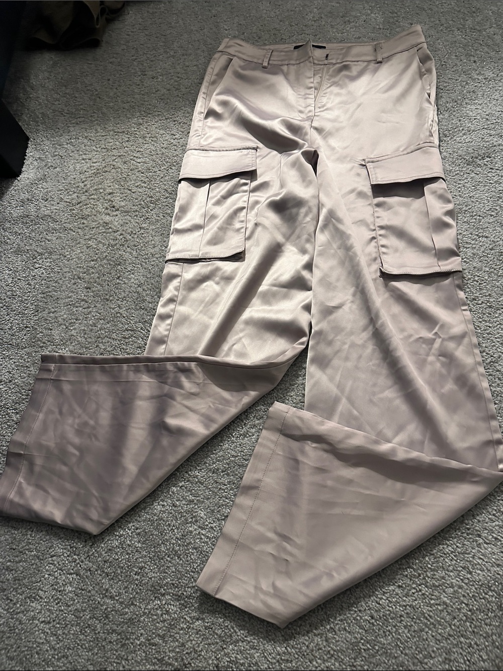 Deluc light brown satin cargo straight pants size small